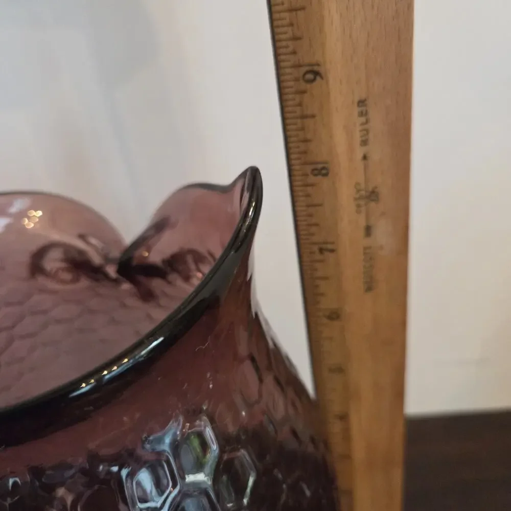 Amethyst Purple Owl Hand Blown Pier 1 Art Glass Vase 5x8 In Textured Honeycomb